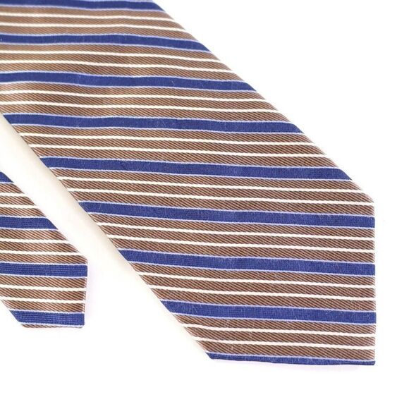 Nautica Brown Blue Striped Woven Silk Tie‎ - Picture 1 of 7